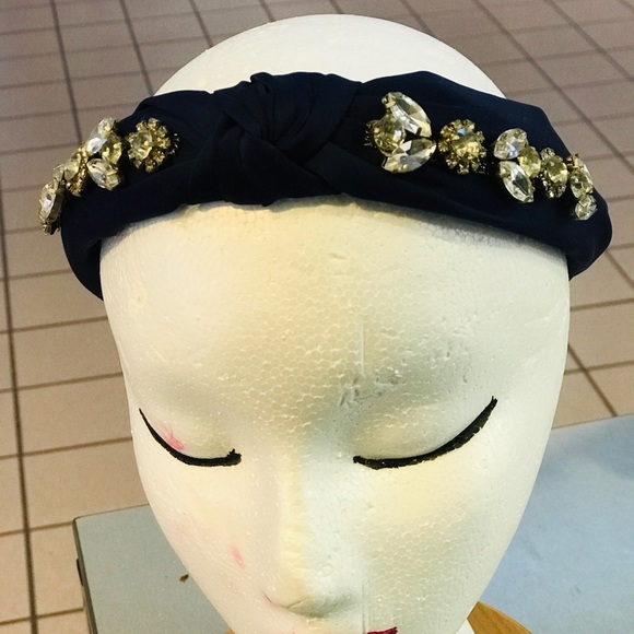 NWT Navy Blue Rhinestone Jeweled Knot Head Band - Picture 2 of 5